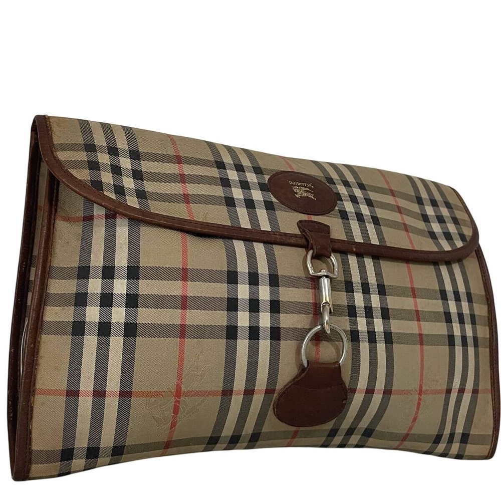 Burberrys Vintage Nova Check Document Portfolio Case Folder Bag Tan Brown